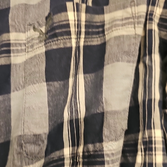 American Eagle Blue White Plaid Long Button-Up Shirt Classic Fit Men Large - Picture 3 of 5